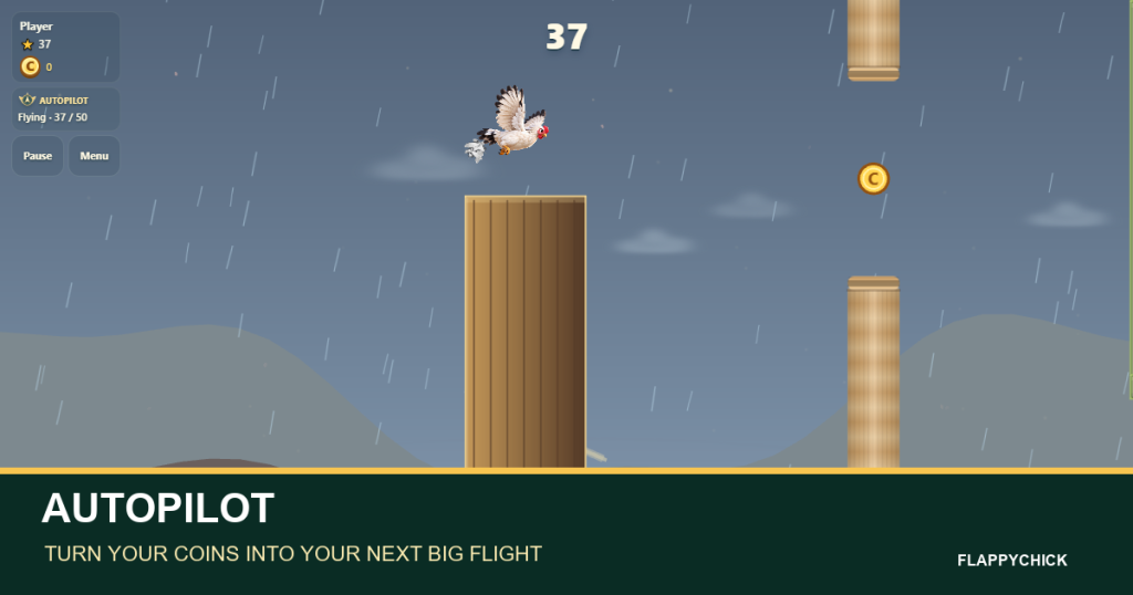 FlappyChick Autopilot flying through the real game world and collecting route Coins.