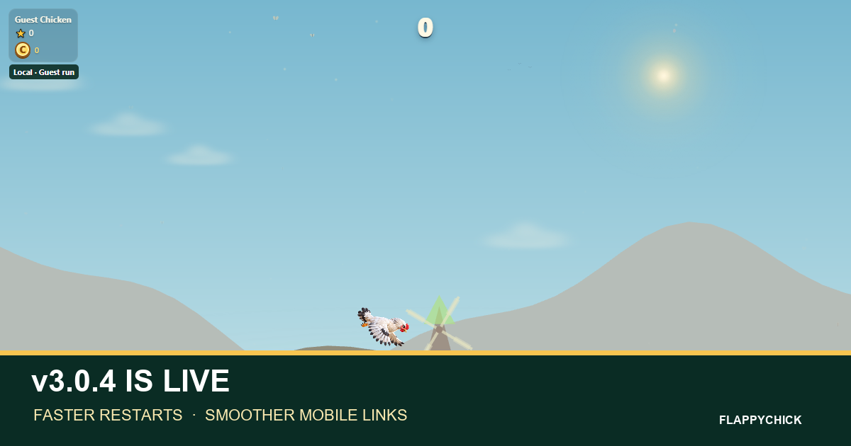 FlappyChick flying through the current game world in the v3.0.4 release.